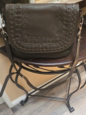 Classic Woven Flap Crossbody Bag Brown Leather